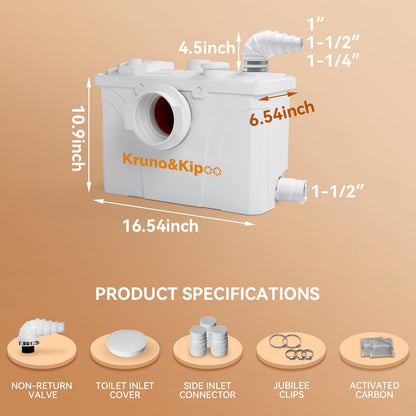 Macerator Pump for Basement Waste Water Disposal Lifting Up, Sewage Pump with 4 Inlets for Toilet, Sink, Laundry, Shower, Upflush to 30ft/11 m, 2960 GPH, Macerating Toilet Pump, 700 watt