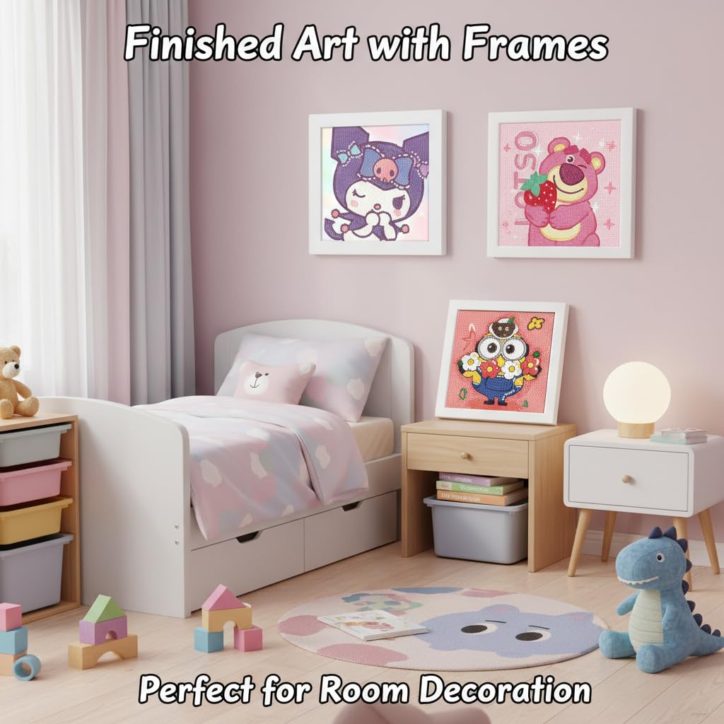 FLAZZIRFY Diamond Painting Kits with Frame for Kids Ages 6–12, 6 Pack Anime 5D DIY Diamond Art Kits, Easy Beginner Arts & Crafts Set, 6×6 Inch Canvas, Safe for Kids & Family Craft Gift