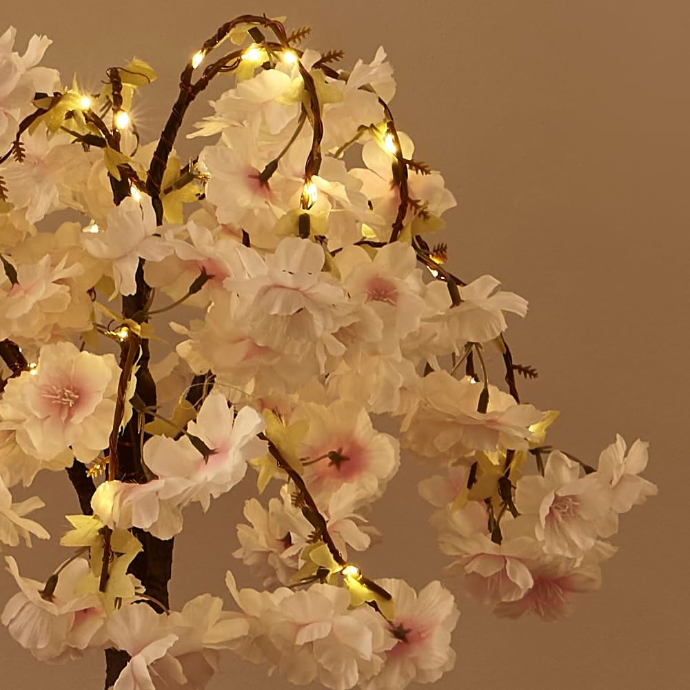 18IN 40 Hairui Lighted Cherry Blossom Tree Battery Operated Warm White LED Artifical Bonsai Tree with Timer USB Plug