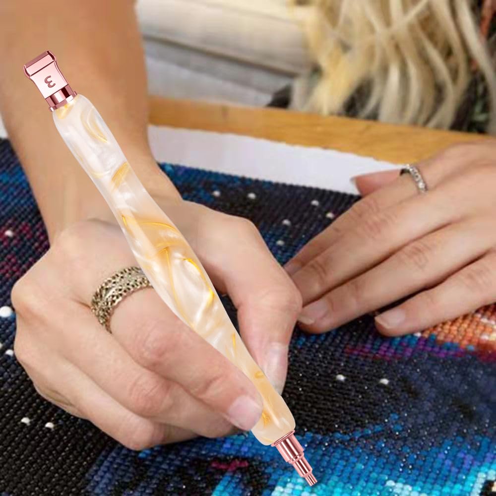 RaySoar Diamond Art Pens Diamond Art Tools Painting Pen with Screw Metal Tips Multi-Placer Tool Accessories for Adults Gem Rhinestone Picker Stylus White Gold