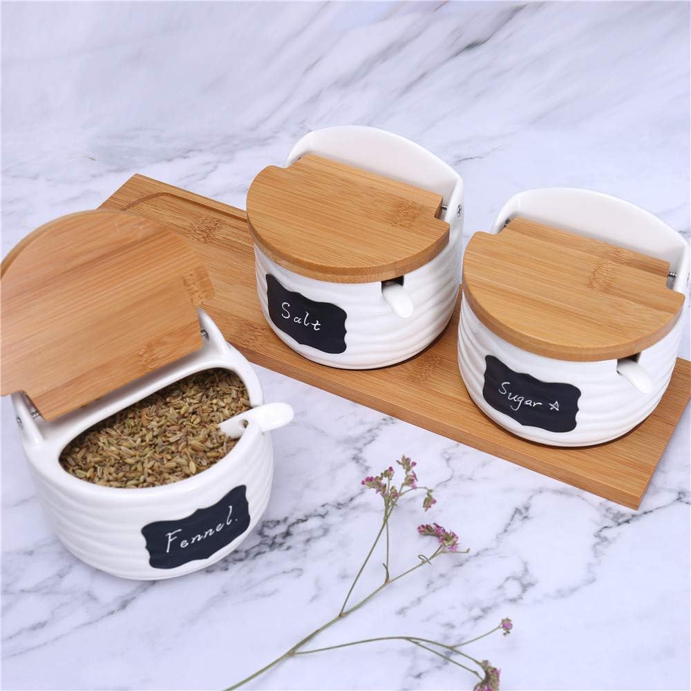 Set,Ceramic Home,8.8 oz 260ML June Sky Sugar and Cream Sugar Containers with Lid and Spoon - Porcelain White Salt
