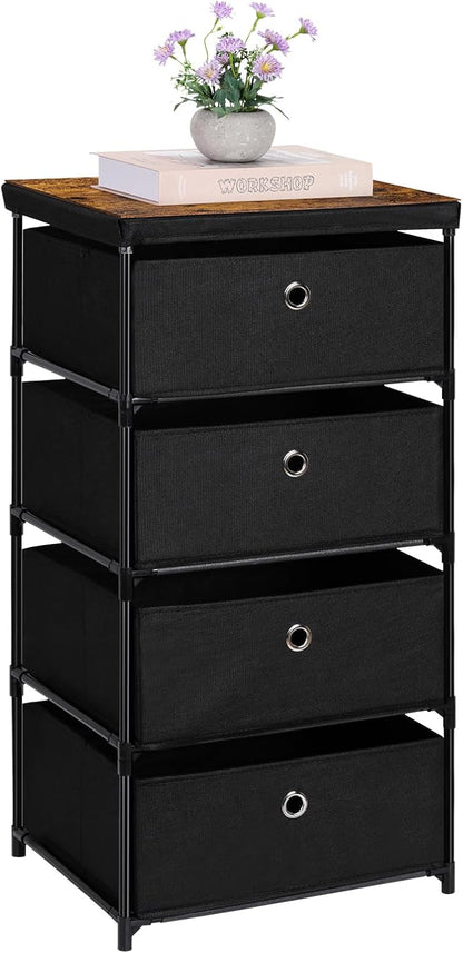 MOOACE Fabric Storage Dresser with 4 Drawers, Clothes Organizer and Storage Tower, Black