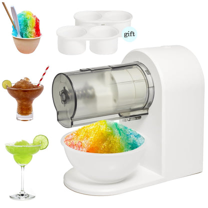 Snow Cone Shaved Ice Machine Electric Ice Shaver Machine with 2 Usable Plastic Ice Mold Cups Portable Snow Cone Maker for Home,Kids Party,Easy to DIY,White