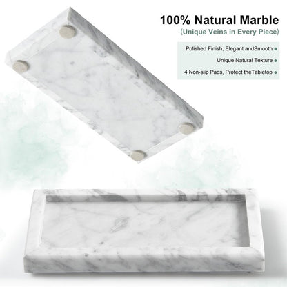 Natural Small Marble Vanity Tray, Luxury Stone Organizer for Bathroom & Kitchen | Holds Soap Dispenser, Jewelry, Perfume | Non-Resin, Non-Ceramic Décor