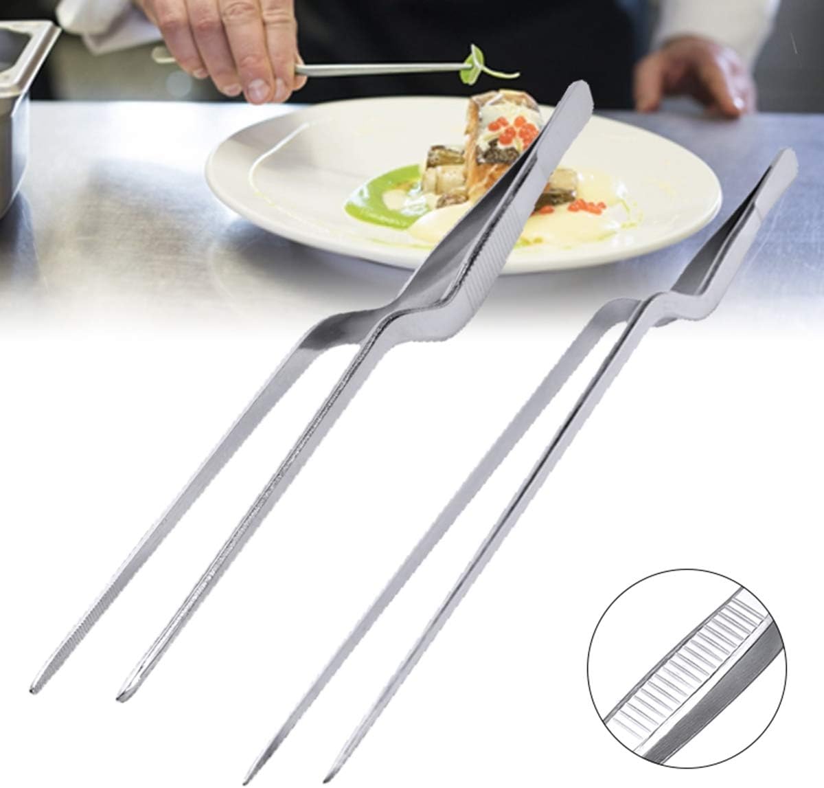 Multifunctional Stainless Steel Food Tweezer, Chef Kitchen Tool, BBQ Clip Pliers (14cm)
