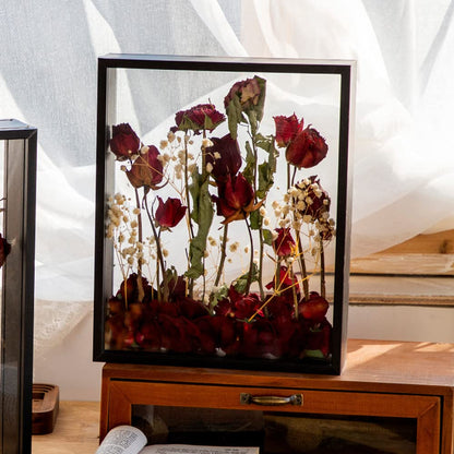 XIYUAN Wooden Dried Flower Display Stand - Decorative Floating Photo Frame - Clear Double-sided - Desktop Souvenir - Herbarium Photo Frame (8x10''/Black)