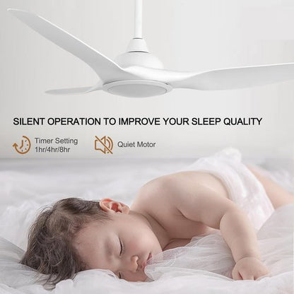 52-Inch Modern Ceiling Fan with Light - Quiet DC Motor & Remote Control | White Finish for Bedroom & Living Room