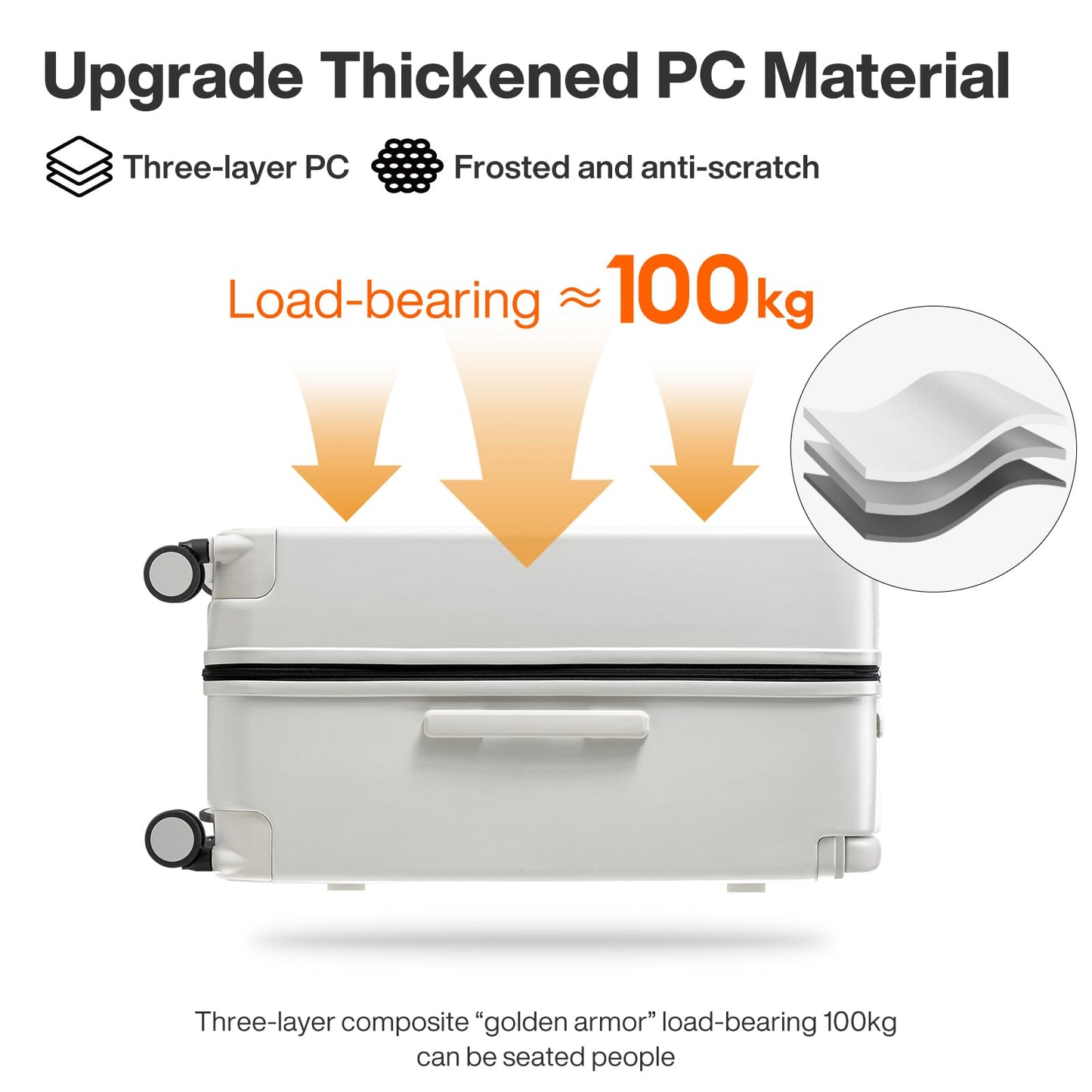 mixi 26 Inch Large Checked Luggage Suitcase with Spinner Wheels Upgrade Wide Handle PC Hard Shell Rolling Travel Suitcase with TSA Lock, Smoke White