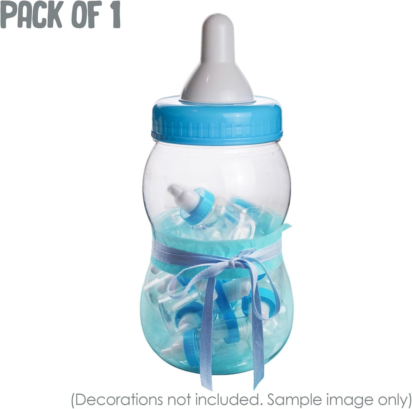 13" Evershine Plastic Baby Bottle Bank, Blue Fillable Baby Shower Bank, Plastic Jumbo Baby Favor Bottle Centerpiece