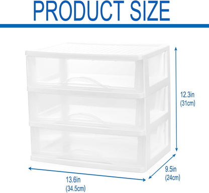 BYCY Plastic Stackable Storage with 3 Drawers, White Makeup Organizer for Bathroom, Desk, and Easy Assembly