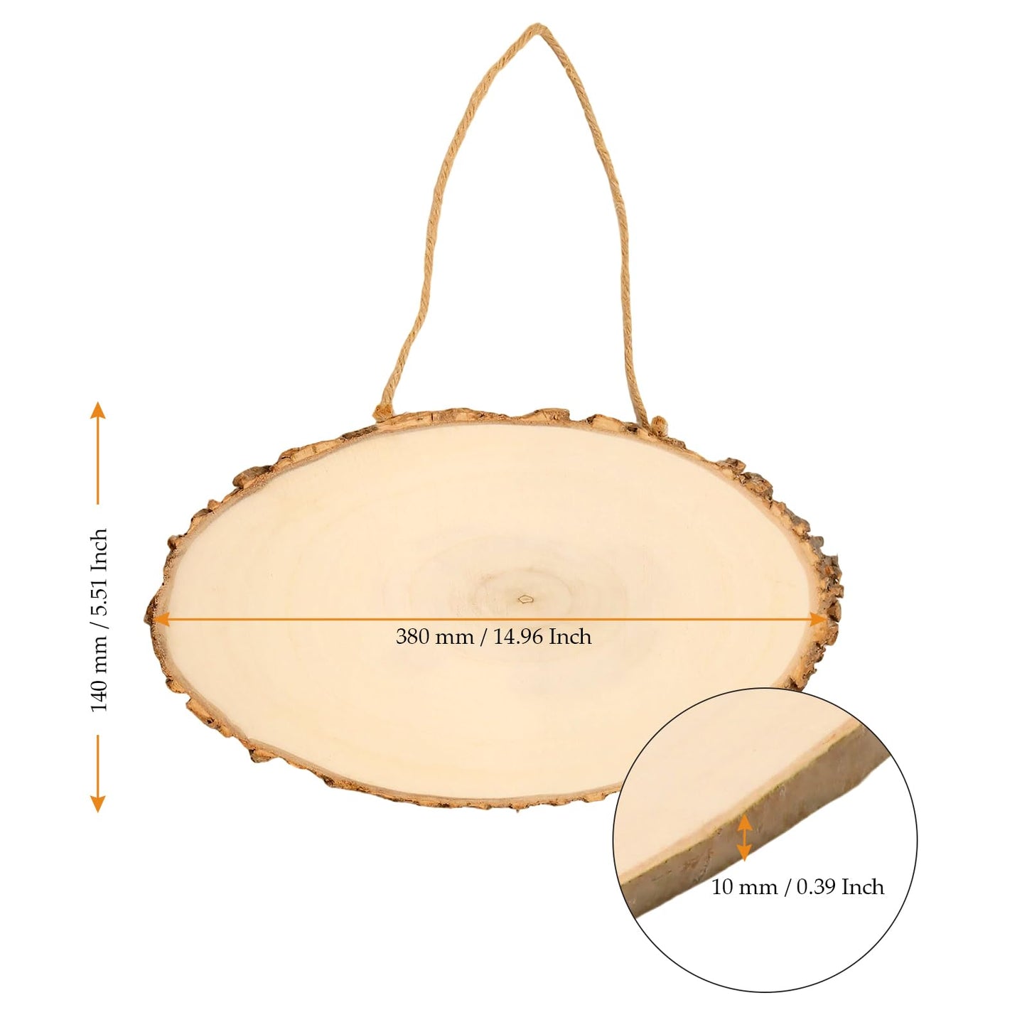 MUKCHAP 10 PCS Oval Wood Slices, 5.5 x 15 x 0.4 inch Unfinished Craft Wooden Slices Hanging Signs with Jute for DIY, Painting, Ornament