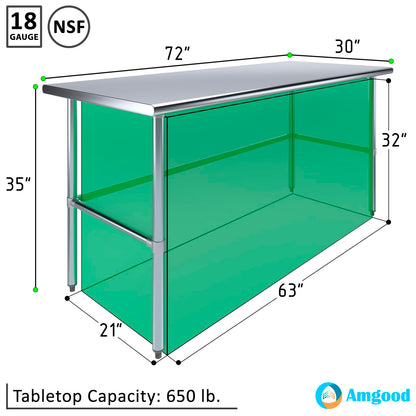 30 in. x 72 in. Open Base Stainless Steel Work Table | Residential & Commercial | Food Prep | Heavy Duty Utility Work Station | NSF