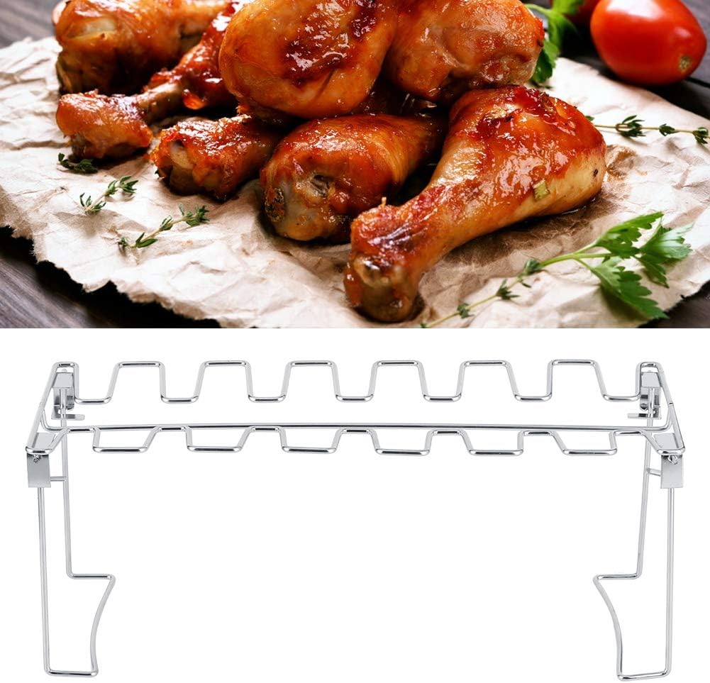 Zerodis 2 Pcs Chicken Leg Wing Grill Rack, 12 Slots Stainless Steel Barbecue Roaster Stand for Outdoor Cooking