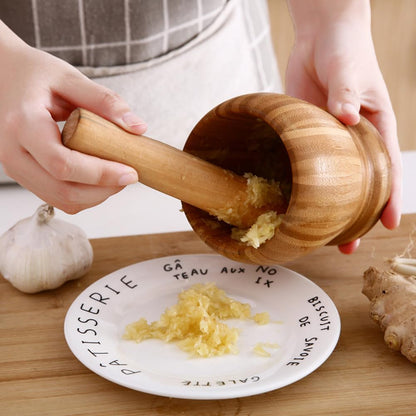 Mortar and Pestle Set, Bamboo Garlic Pounder Mincer Tool for Kitchen, Spice, Coffee, Herb, Ginger (S)