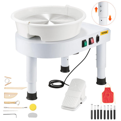 VEVOR Pottery Wheel for Adults, 11in/28cm Ceramic Wheel Forming Machine, 0-6in Adjustable Lift Leg 350W Professional Pottery Kit with Foot Pedal Detachable Basin for Work Art Craft DIY, White