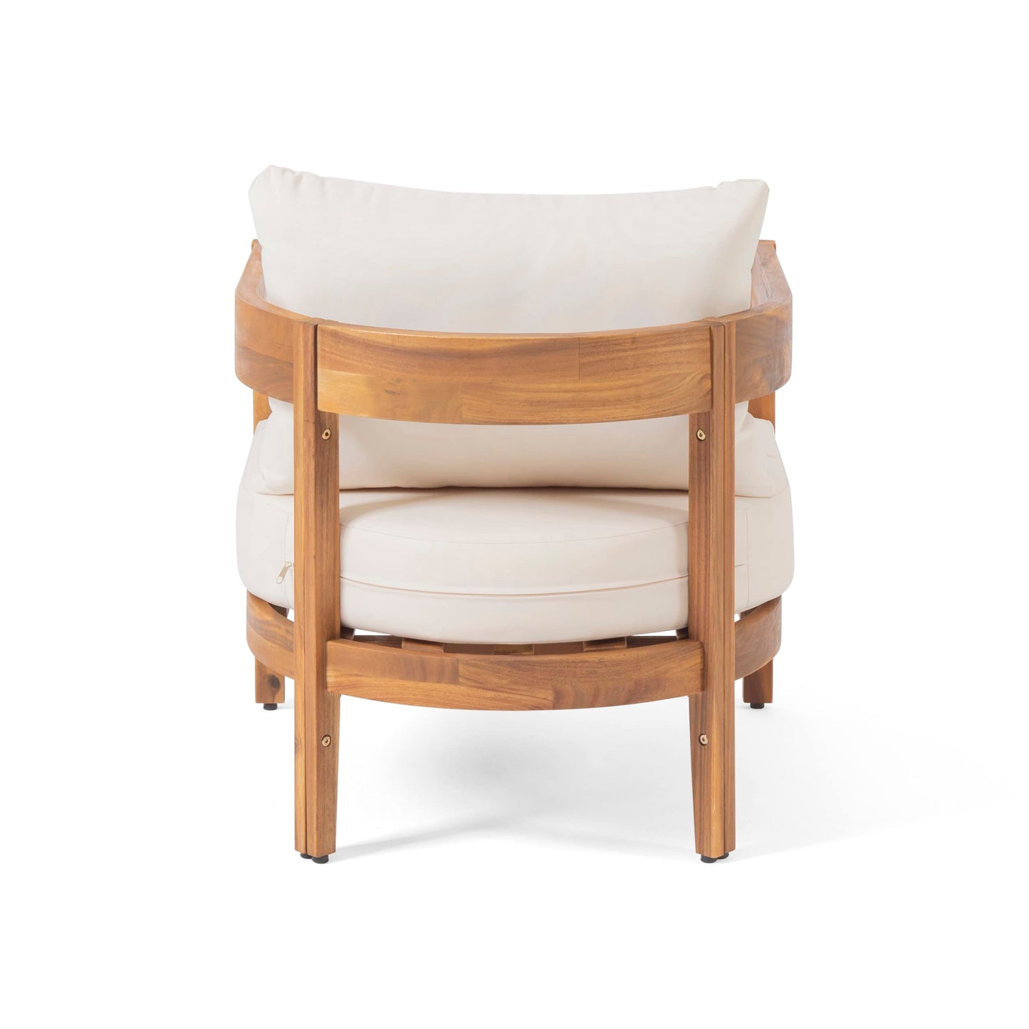 Christopher Knight Home Nadine Outdoor Accent Chair, Acacia Wood Club Chair, Tub Shape Design Armchair, Comfort Cushions Seating, Slat Open Back Reading Sofa for Balcony Backyard Garden, Teak+Beige