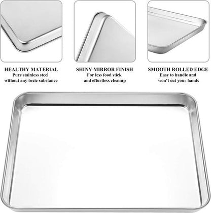 Deedro Baking Sheet Set - Stainless Steel Cookie Half Sheets with Cooling Racks | 12 x 10 Inch, Heavy Duty, Dishwasher Safe