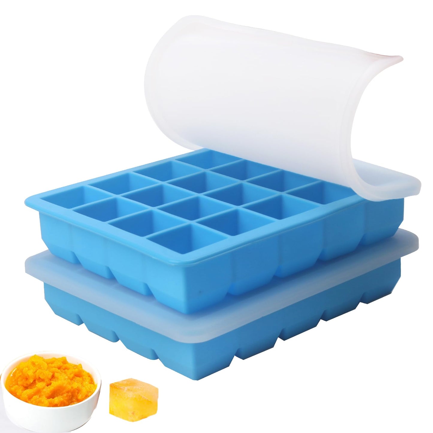 1 Tbsp Silicone Freezer Molds - Perfect for Storing Garlic, Ginger, Pesto, Herbs,Tomato Paste, Lemon Juice,Vegetable Purees,Purees and More - Silicone Food Freezer Tray (2 Pack Blue)