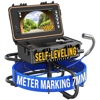 Sewer Camera 165FT, Self Leveling Drain Camera with Meter Counter, 7mm Thick Cable, 9" HD Screen 1080P Plumbing Cameras Snake with Light, 5100mAh Battery Duct Pipe Video Inspection Cam DVR 32GB