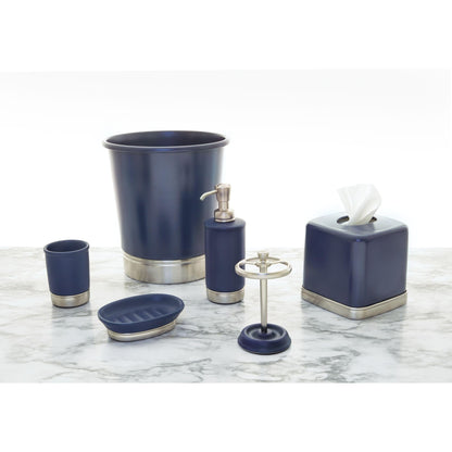 iDesign Hand Soap Dispenser for Bathroom or Kitchen - Refillable Soap Pump Bottle - Navy Blue/Brushed Nickel