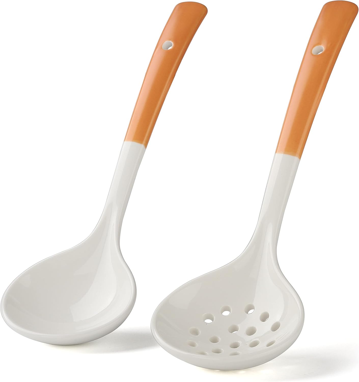 Ceramics Ladle Spoon Set of 2, Large Soup Ladle with Skimmer Slotted Spoons for Cooking and Serving