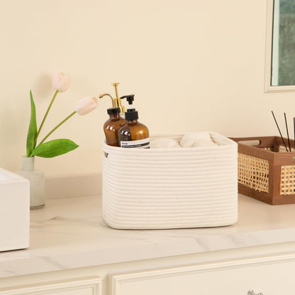 OIAHOMY 4 Pack Storage Baskets for Organizing, Cube Storage Bins for Shelves, Rectangle Storage Baskets With Handles, Woven Baskets for Storage, 16''Lx12''Wx8''H, White