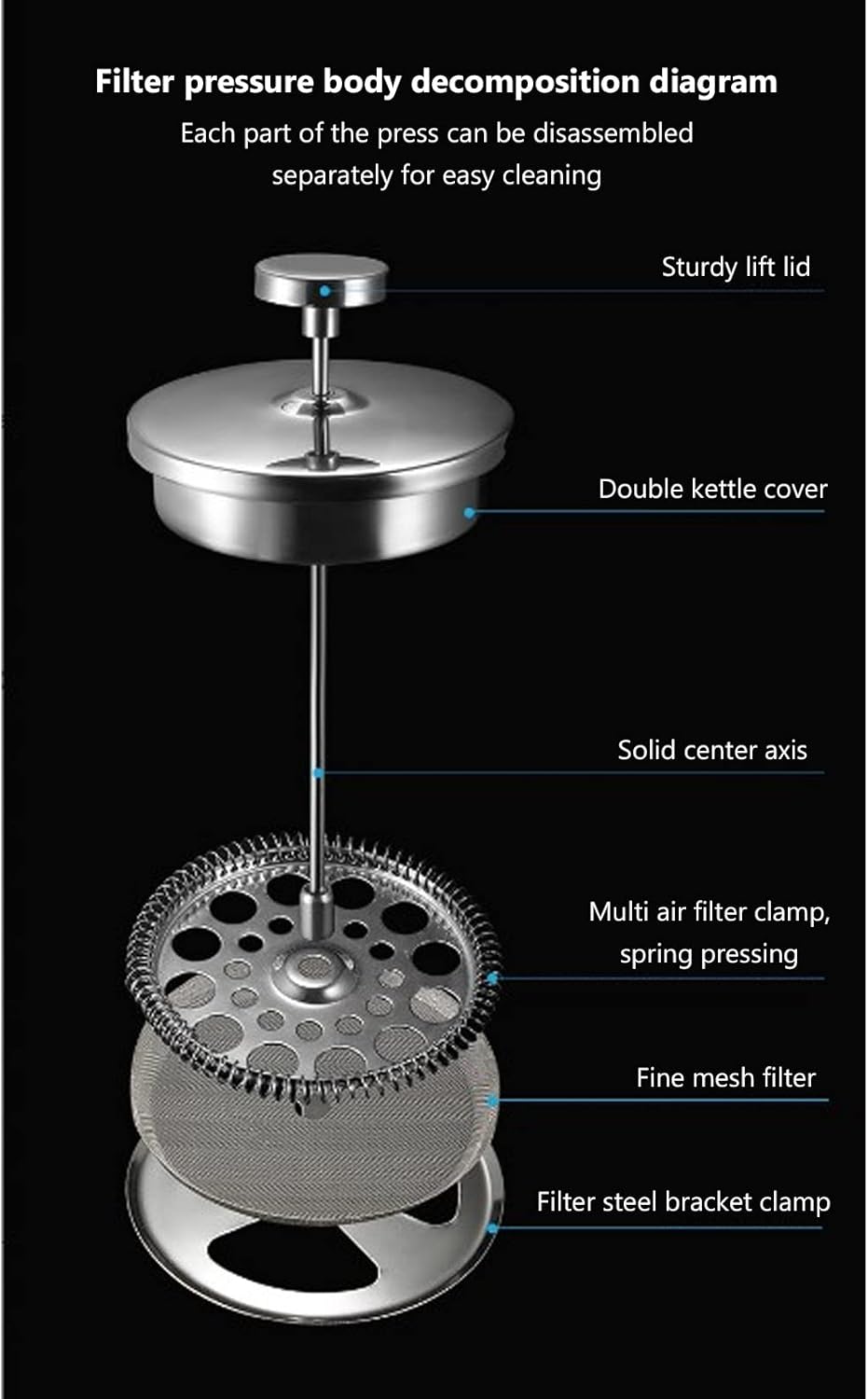 Stainless Steel Insulated Coffee Press, 800ML French Press Coffee Tea Maker, Rust-Free & Dishwasher Safe