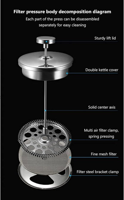 Stainless Steel Insulated Coffee Press, 800ML French Press Coffee Tea Maker, Rust-Free & Dishwasher Safe