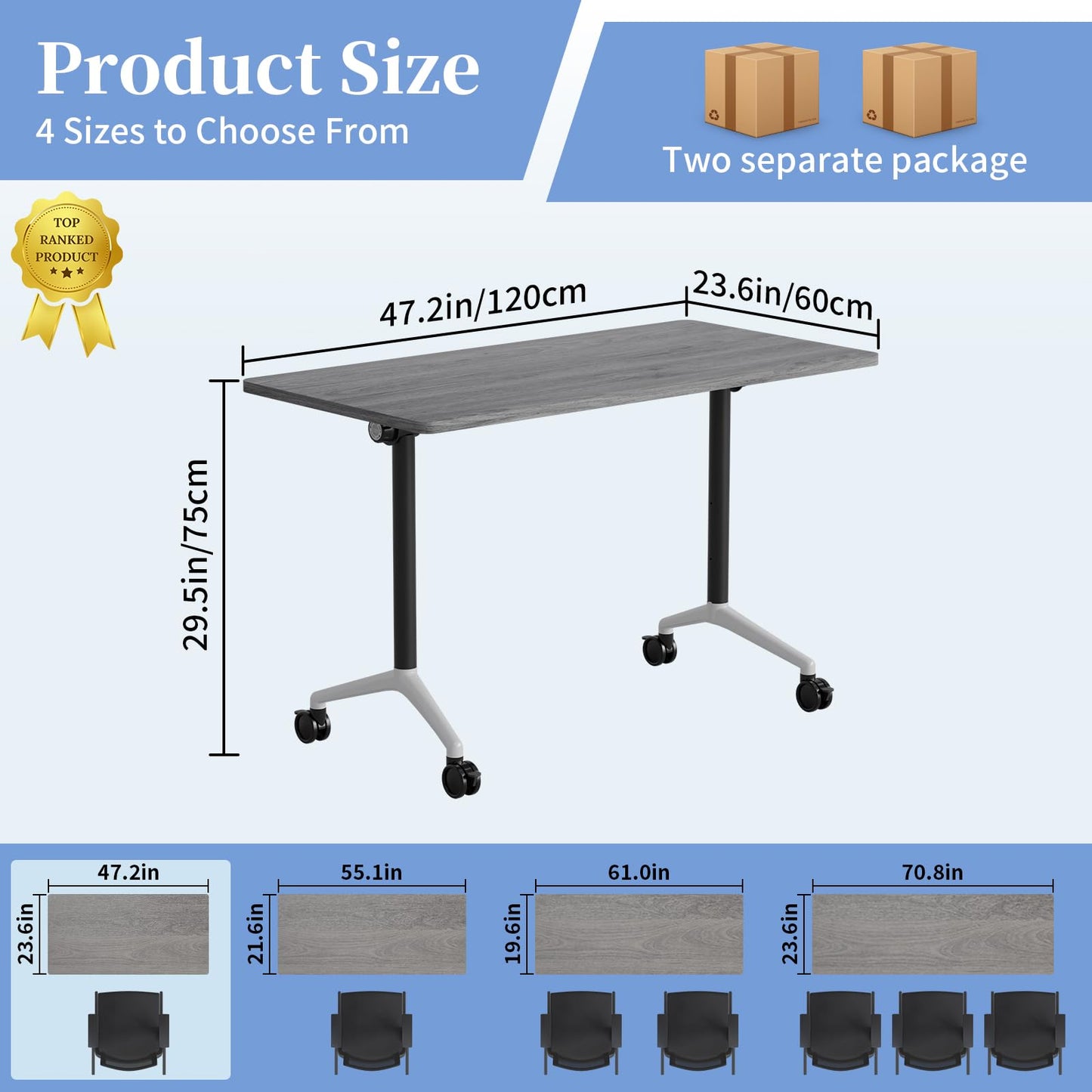 Modular Folding Conference Table with Wheels,4 Pack Mobile Conference Room Tables,Filp Top Rolling Meeting Training Tables for Office,Classroom,Library,Seminar,Boardroom,school(4pack,Grey,47in)