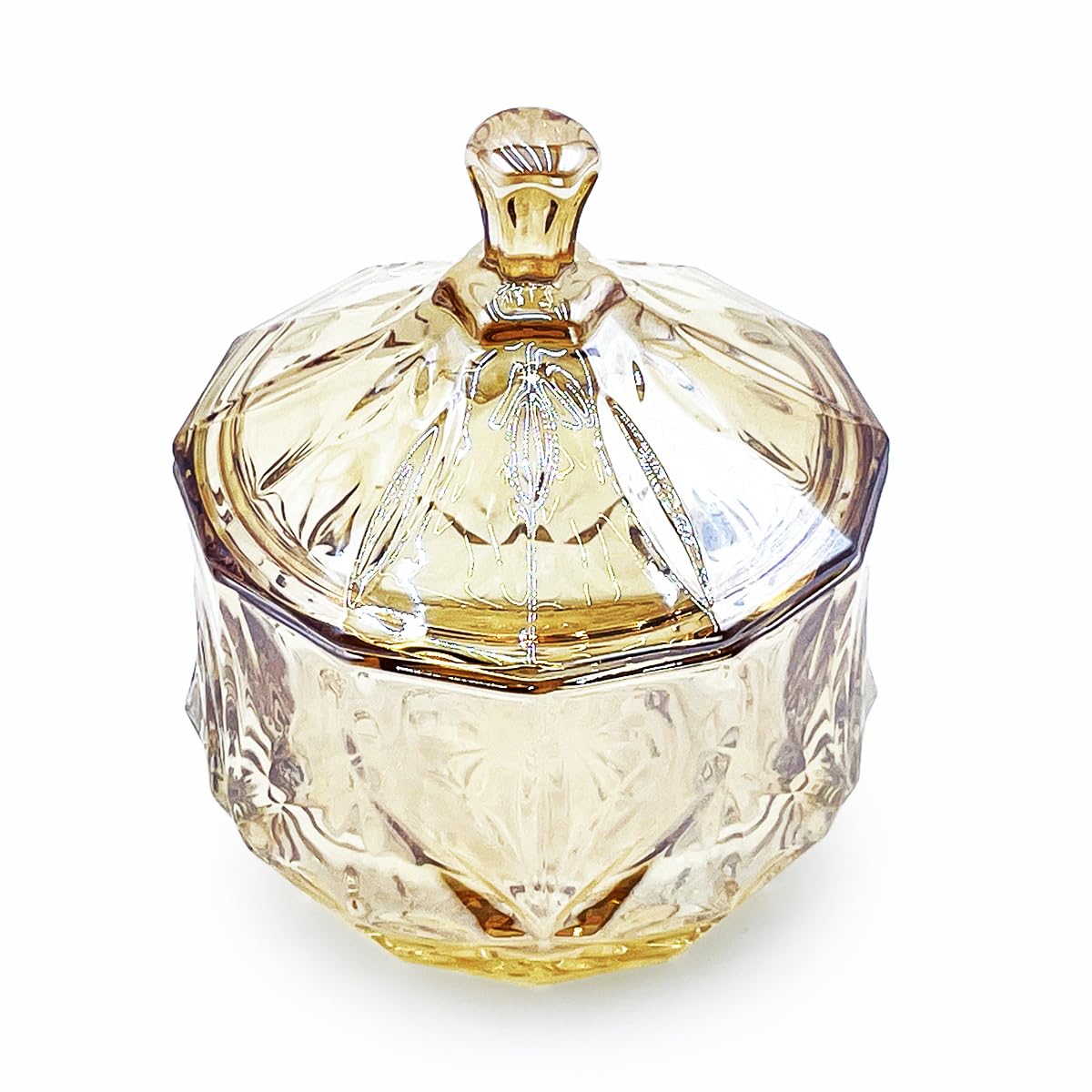 EWEIGEER 8oz Glass Candy Jar with Lid,Small Crystal Fall Candy Dish,Apothecary Jar for Cotton Balls Q Tips Small Accessories Office Bathroom Dining Room Organizer (Amber)