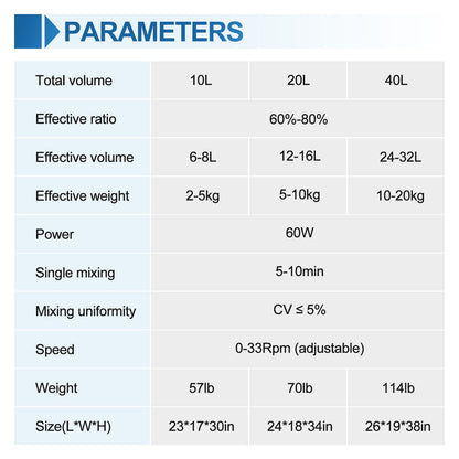 YUCHENGTECH 10L Lab Dry Powder Mixer Mixing Machine Particle Blender Powder Mixer Granual Blender for Food Chemical Medical 0-33 rpm (110V, 10L(2-5kg))