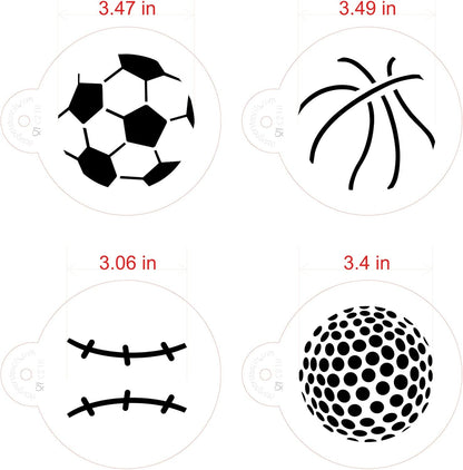 Designer Stencils Large Sports Ball Cookie Stencils, Basketball - Golf - Soccer - Baseball, Beige/semi-transparent