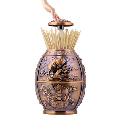 ANGROC Push Style Retro Metal Automatic Toothpick Holder, House Warming Gifts, Retractable Toothpicks Case Can Box Organizer Storage Container, for Home Restaurant Café Club Bar Hotel ( Red Bronze )