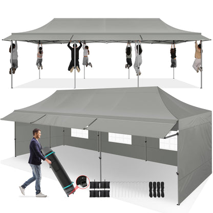 COBIZI 10x30 Pop Up Canopy Tent with Awning,Heavy Duty Canopy UPF 50+ All Season Wind Waterproof Commercial Outdoor Street Vendors Party Tents for Parties Canopy with Roller Bag(10 x 30 ft Gray)