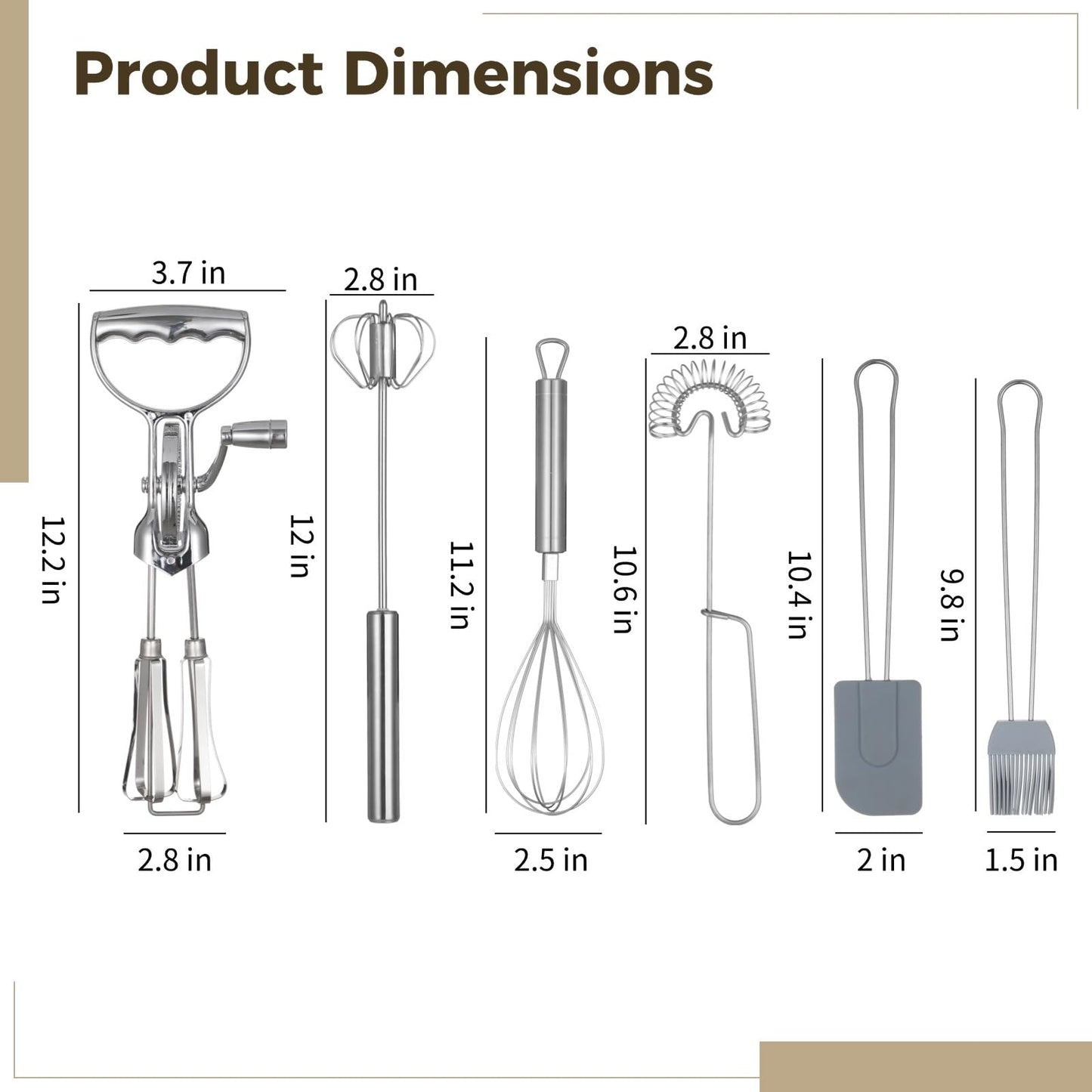 Rotary Egg Beater Set, Manual Rotating Beater with Mixer, Spring Whisk, Semi-automatic Whisk, Silicone Brush, and Spatula, Household Double-head Hand Push Ehisk Accessories
