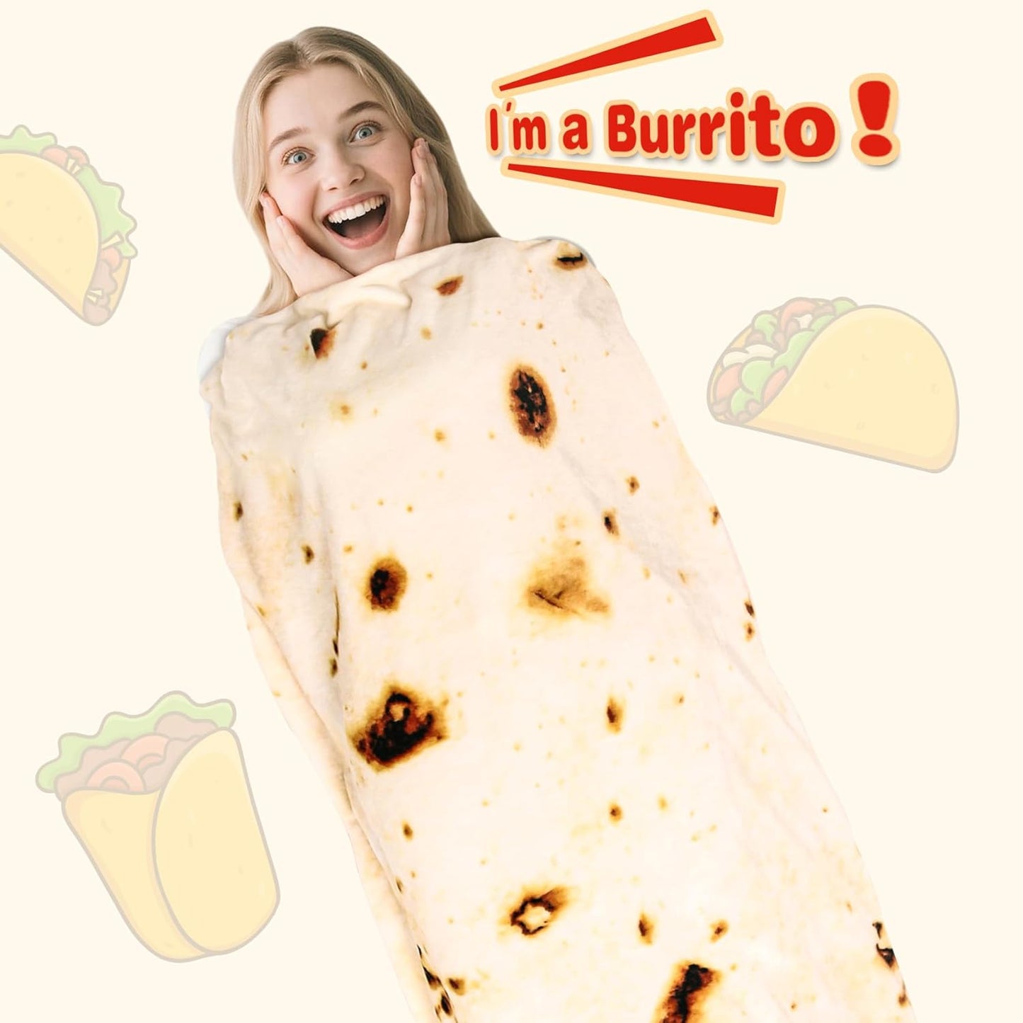 285 80 inches) CASOFU Burritos Tortilla Throw Blanket, White Elephant Gift for Adults Teens Kid Men Women, GSM Soft