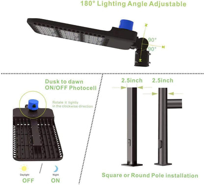 ledmo 36000LM LED Parking Lot Lights 1000W HID/HPS Replacement Adjustable with Dusk to Dawn Photocell Slip Fitter 5000K Flood Outdoor Commercial Shoebox Pole Lighting for Street Yard Stadium 300W