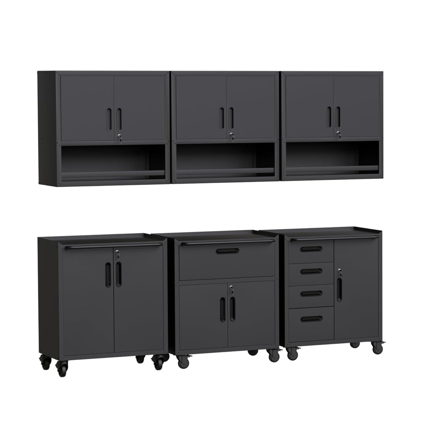 VIYET Metal Tool Cabinet,Garage Storage Cabinet System,Wall Cabinet & Locking Rolling Tool Cabinet with Doors and Adjustable Shelves,Steel Tool Cabinets for Home
