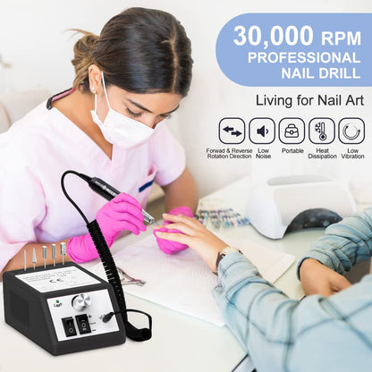Professional Nail Drill Machine 30000 RPM Efile Electric Nail Filer Kit for Finger Toe Nails, Acrylic Gel Nails, Manicure Pedicure Drill with 6Pcs Nail Bits, 106Pcs Sanding Bands - Pink