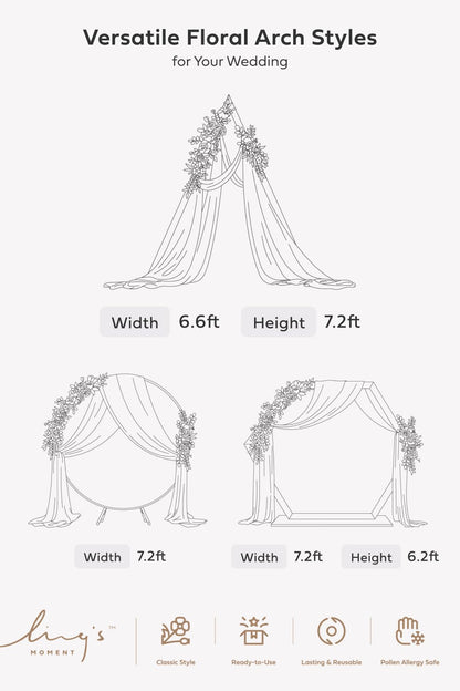 Ling's moment Wedding Arch Kit with Artificial Green Flowers & Sheer Drapes – Luxury Ceremony Backdrop for Brides & Planners, Garden & Outdoor Weddings, Spring & Summer, 5-Piece Set