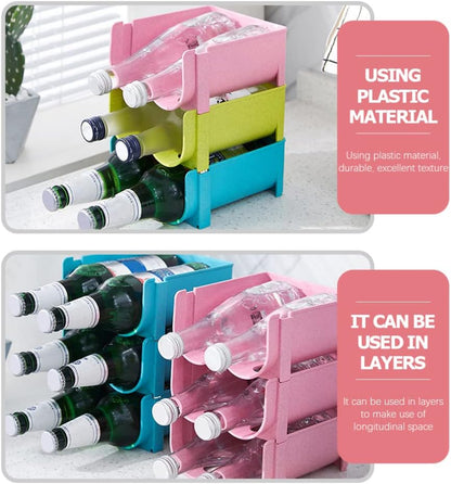 Hemoton 3pcs Refrigerator Bottle Storage Rack, Stackable Plastic Wine and Water Bottle Organizer for Pantry, Pink