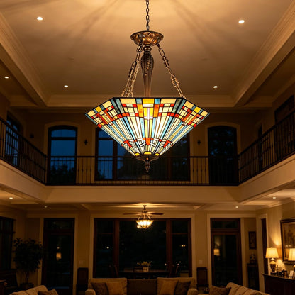 COTOSS Tiffany Pendant Light Fixtures,22" Wide Stained Glass Inverted Ceiling Pendant for Dining Room,Antique Style 3 Lights Hanging Lamp for Living Room Kitchen Entryway