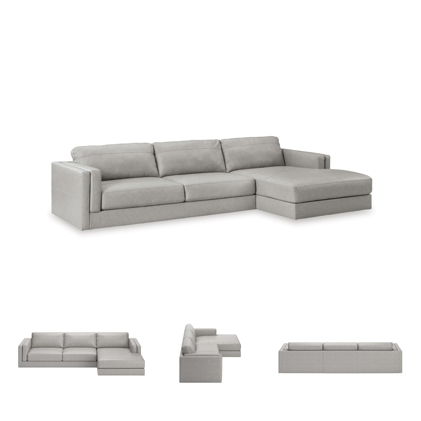 Signature Design by Ashley Amiata Modern L-Shaped Leather Match 2-Piece Sectional with Chaise, Light Gray