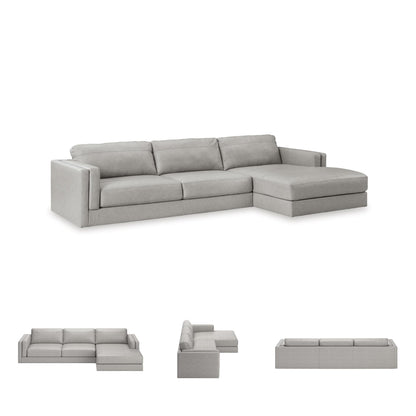 Signature Design by Ashley Amiata Modern L-Shaped Leather Match 2-Piece Sectional with Chaise, Light Gray