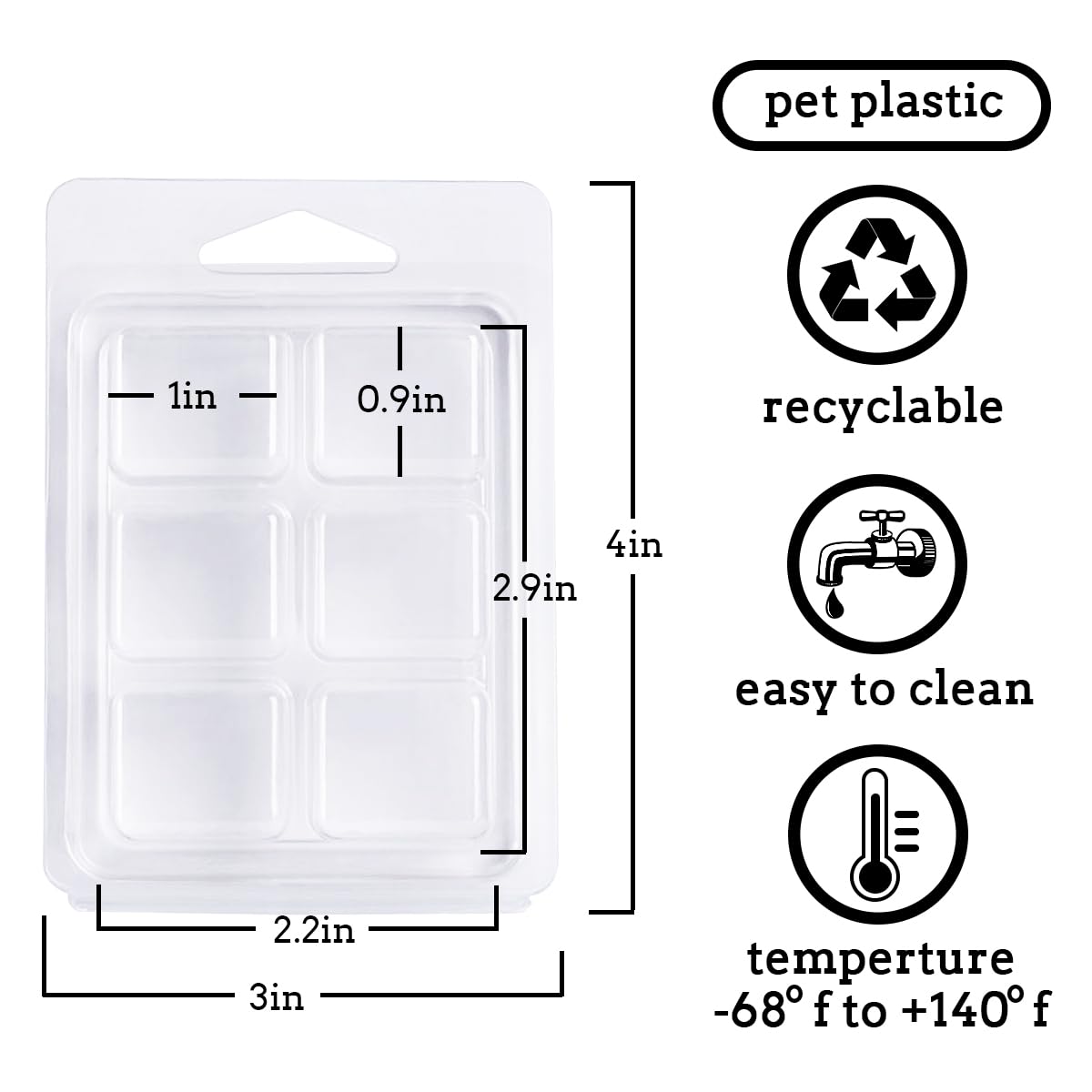 150 Packs Wax Melt Clamshells Molds, Clear Empty Plastic Cube Tray for Wickless Tarts Candles (Clear).