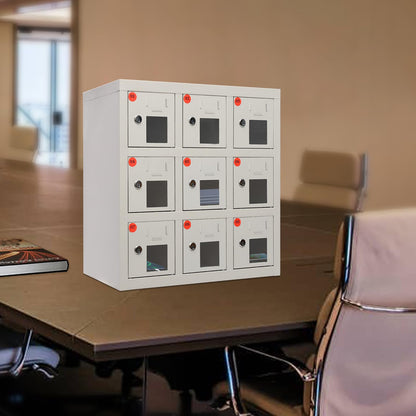 QUEWATSA 9 Slots Cell Mobile Phone Steel Locker with Lock, Cell Phone Locker with Charging Station, Cellphone Locker for Schools, Conference Rooms, and Offices