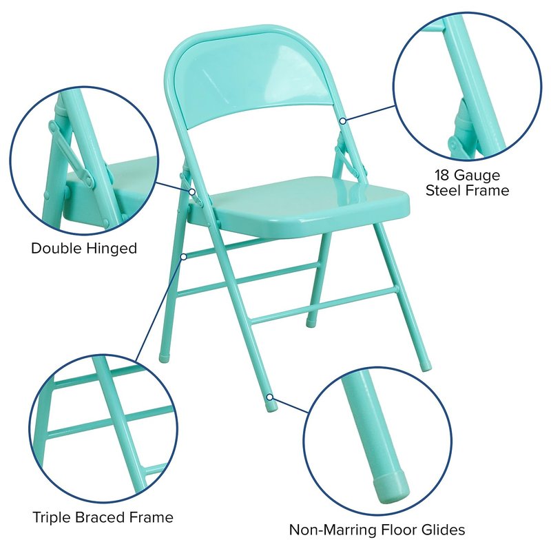 Flash Furniture 2 Pack HERCULES COLORBURST Series Tantalizing Teal Triple Braced & Double Hinged Metal Folding Chair