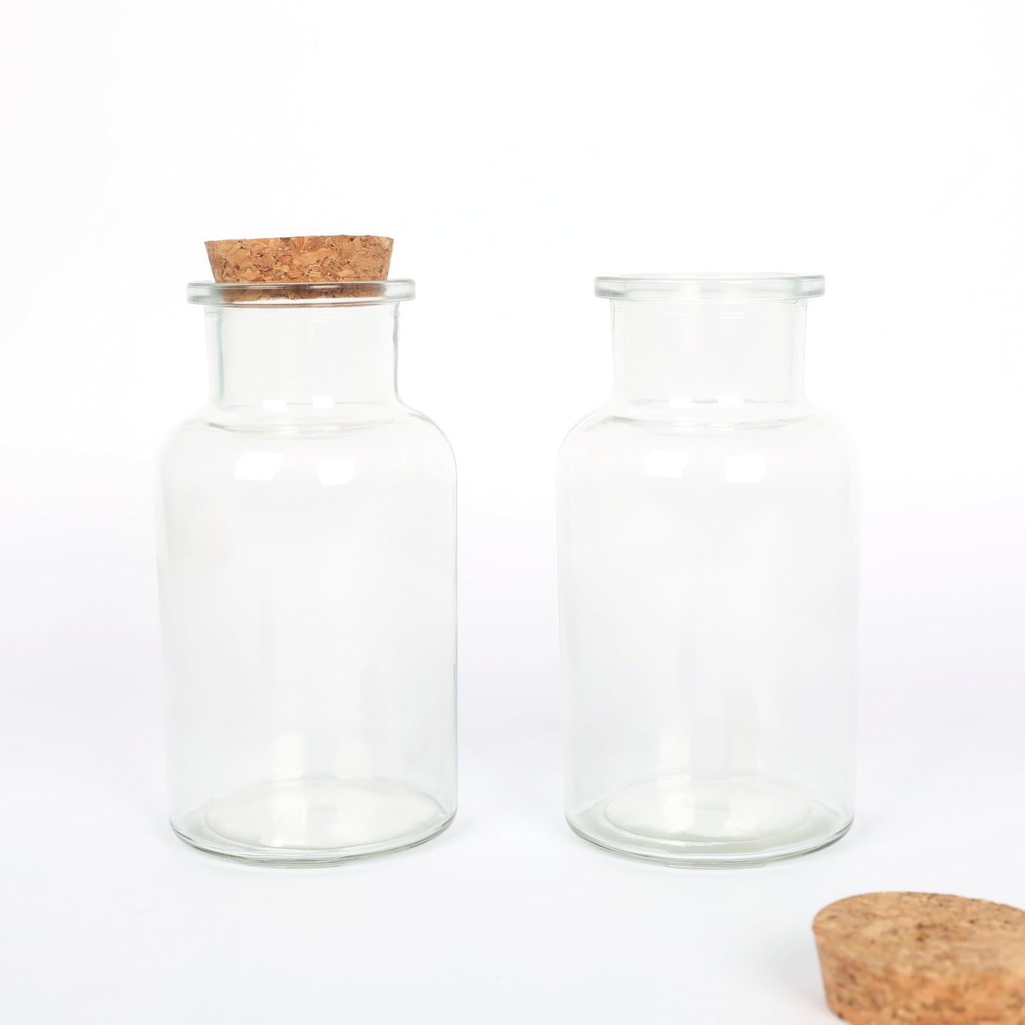 Magic Season Decorative Glass Bottles with Cork Stoppers (250 ml Wide Mouth Round Bottles/Set of 2)