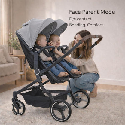 TALENBEEN Double Stroller for Infant and Toddler, Lightweight Side by Side Twin Baby Stroller, 26.8" Slim Design Fits Doors, Compact Foldable Travel Stroller, Independent Recline, Gray