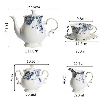 fanquare 21 Pieces Blue Rose British Afternoon Tea Set, Romantic Wedding Birthday Gift Tea Set, Porcelain Coffee Set for Adults